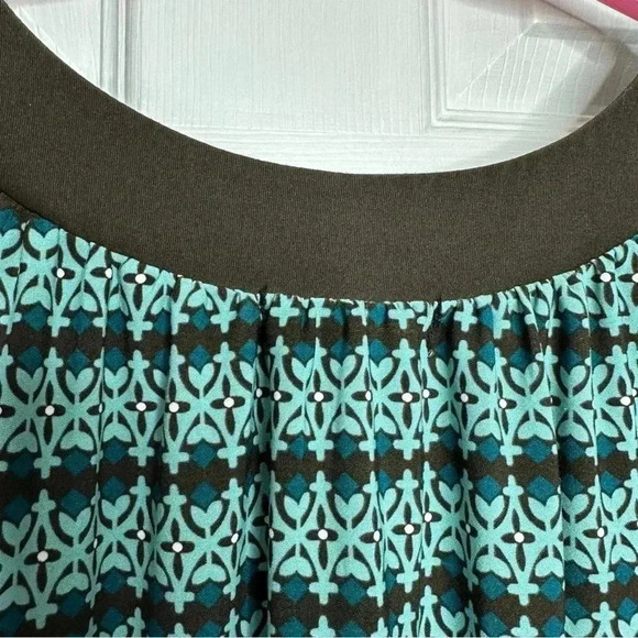 Inc International Concepts Short  Sleeved Blouse Ruffled Sleeves Brown/Blue Med - Picture 15 of 16